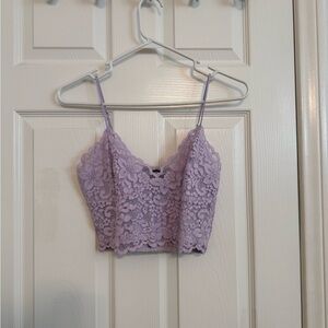 Express Lilac Lace Crop Top